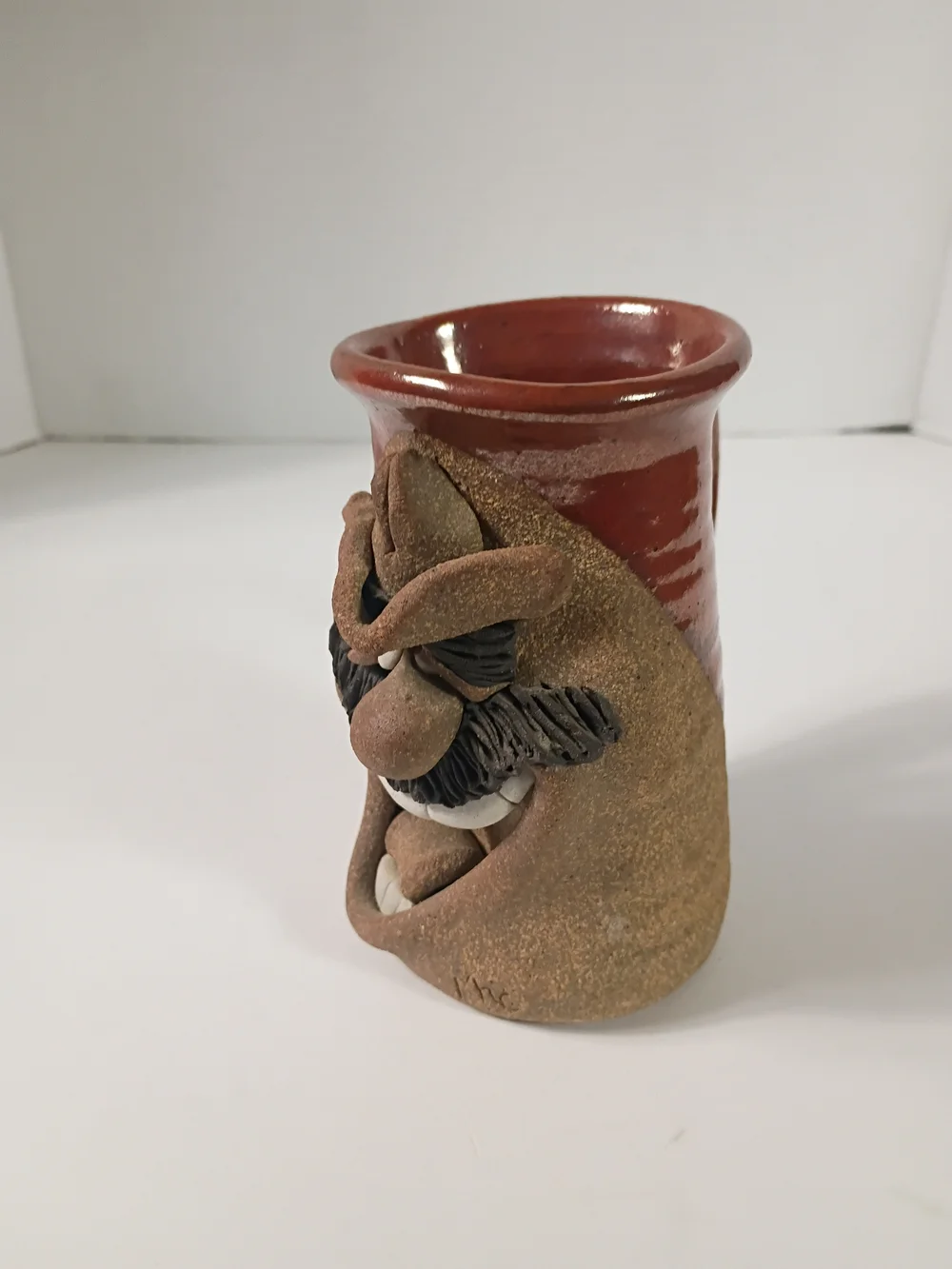 3D Art Pottery Cowboy W Hat Smiling Grinning Face Stoneware Mug 6